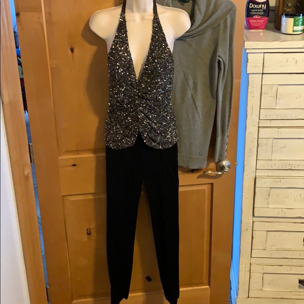 Sexy Black-tie Sequin Halter Top  Small